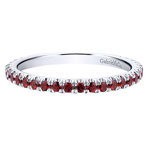 14K White Gold Garnet Stacking Band