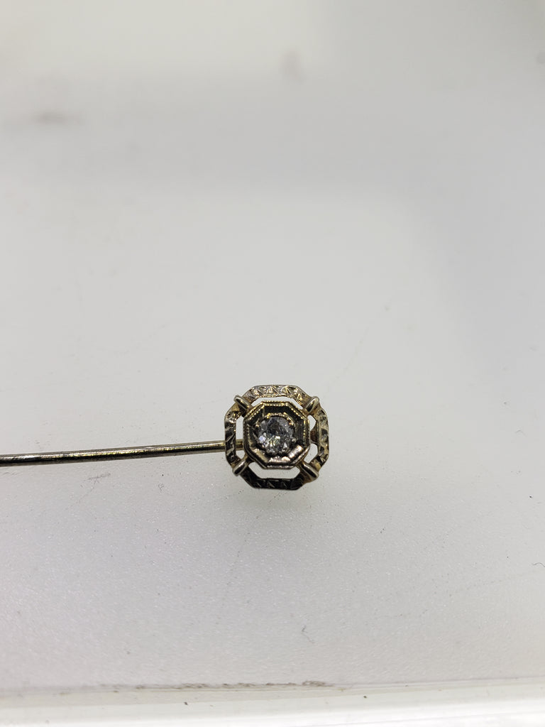 Vintage 10K White Gold Diamond Stick Pin
