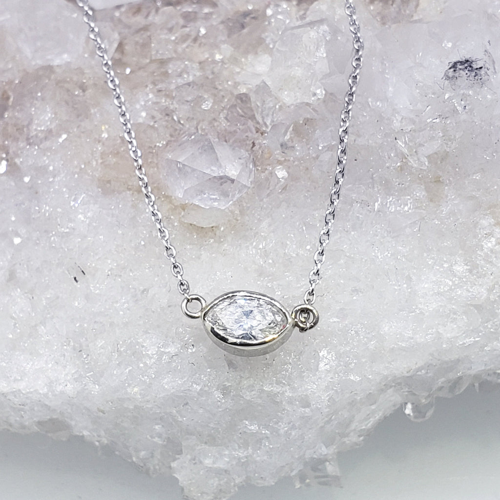 14K White Gold Marquise Diamond Pendant