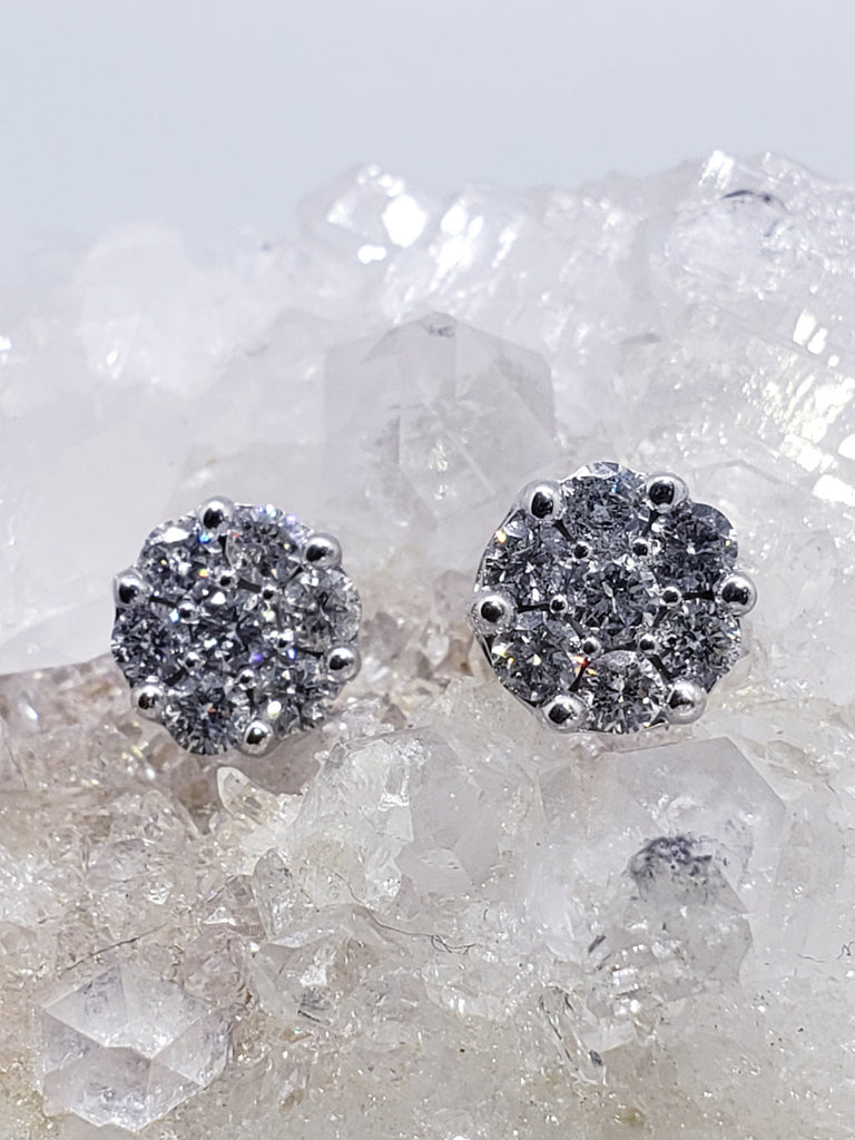 14K White Gold Diamond Cluster Earrings 1.50DTW