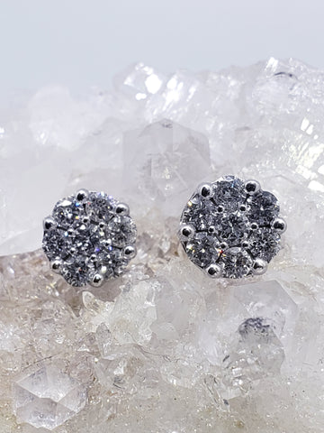 14K White Gold Diamond Cluster Earrings 1.50DTW