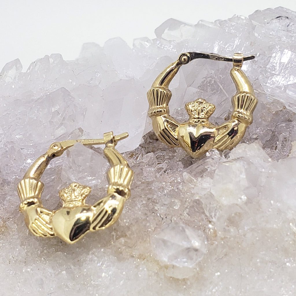 14K Yellow Gold Claddagh Earrings