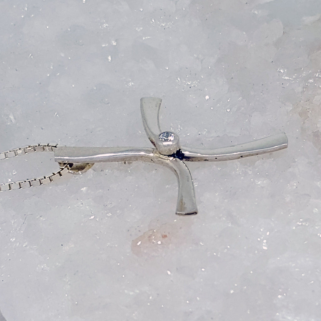 Sterling Silver and Diamond Cross Necklace