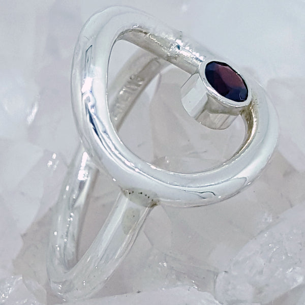 Hand Crafted Sterling Silver Ring with a Bezel set Garnet