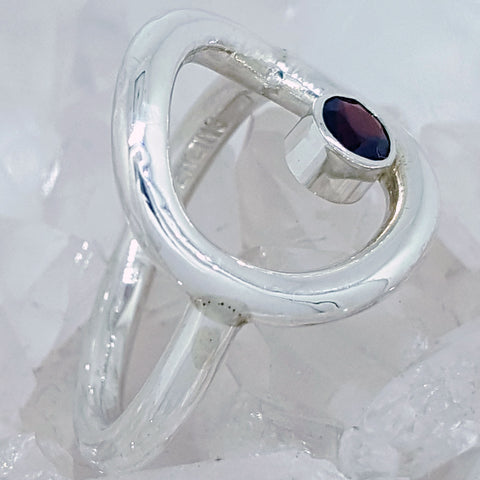 Hand Crafted Sterling Silver Ring with a Bezel set Garnet