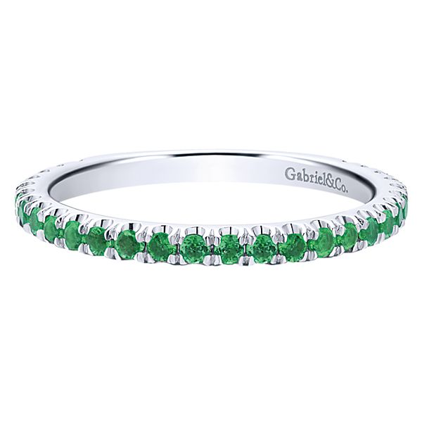 14K White Gold Emerald Stacking Band