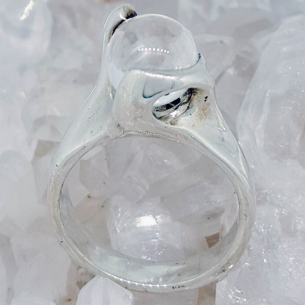Hand Created Sterling Silver Ring set with a Quartz Crystal Ball