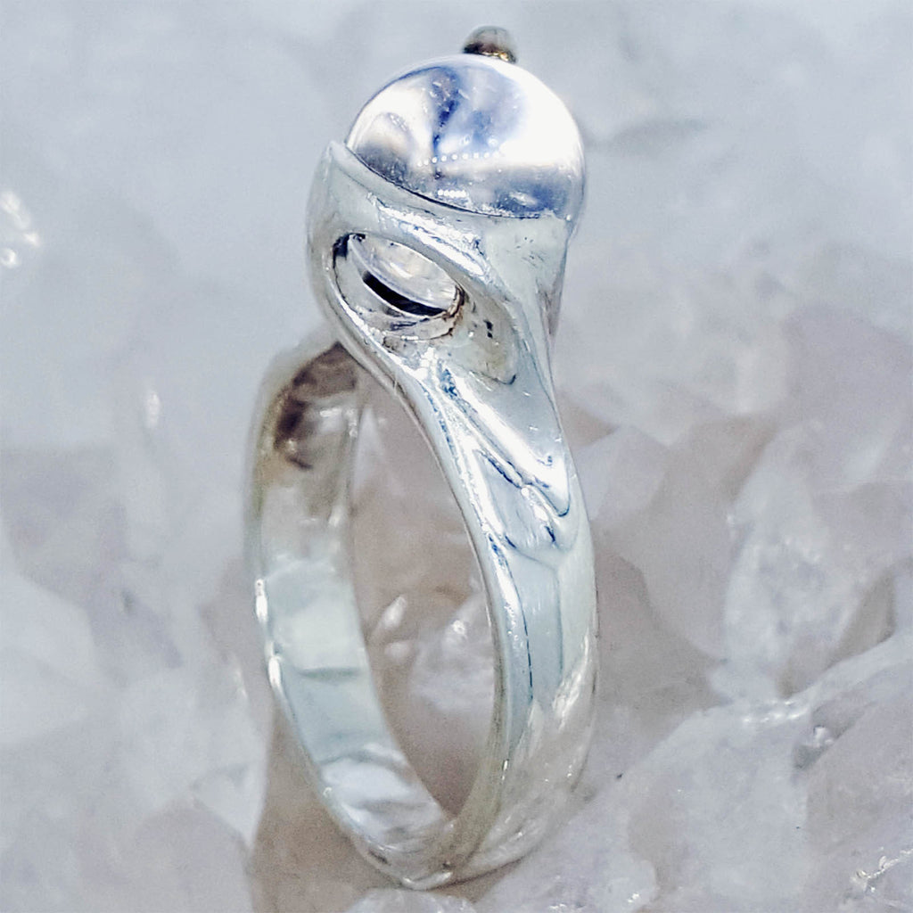 Hand Created Sterling Silver Ring set with a Quartz Crystal Ball