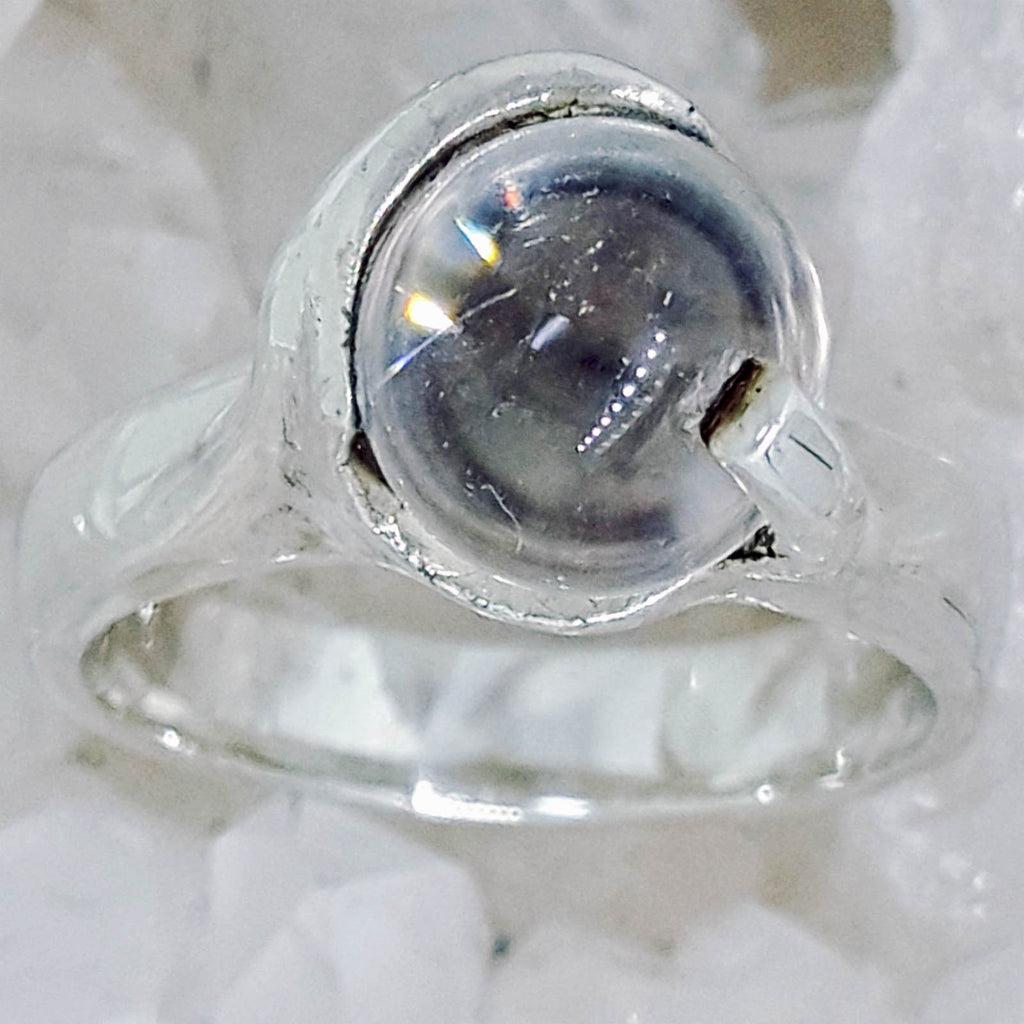 Hand Created Sterling Silver Ring set with a Quartz Crystal Ball
