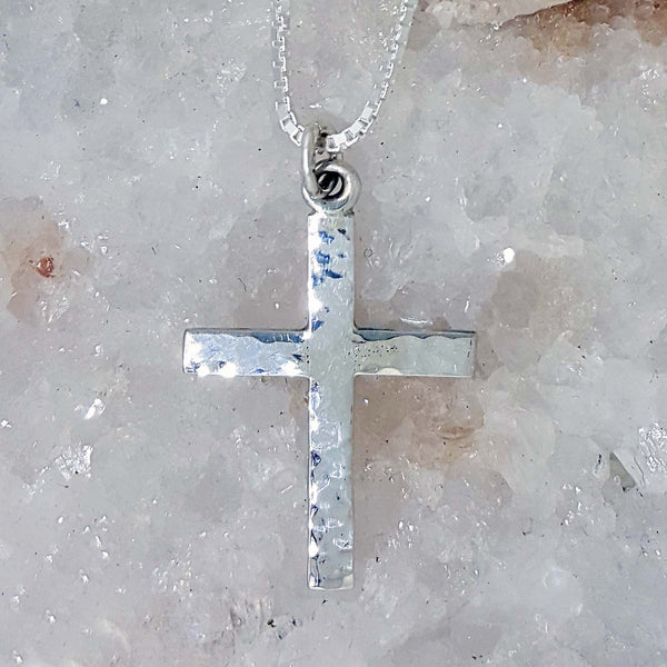 Hand Crafted Sterling Silver Cross Pendant with Hammered Finish