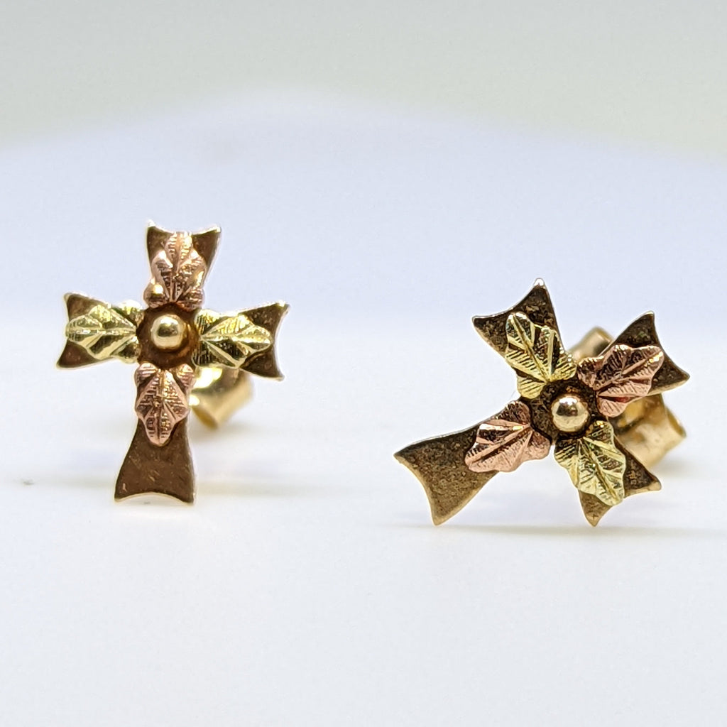 Vintage Black Hills Gold Cross Earrings