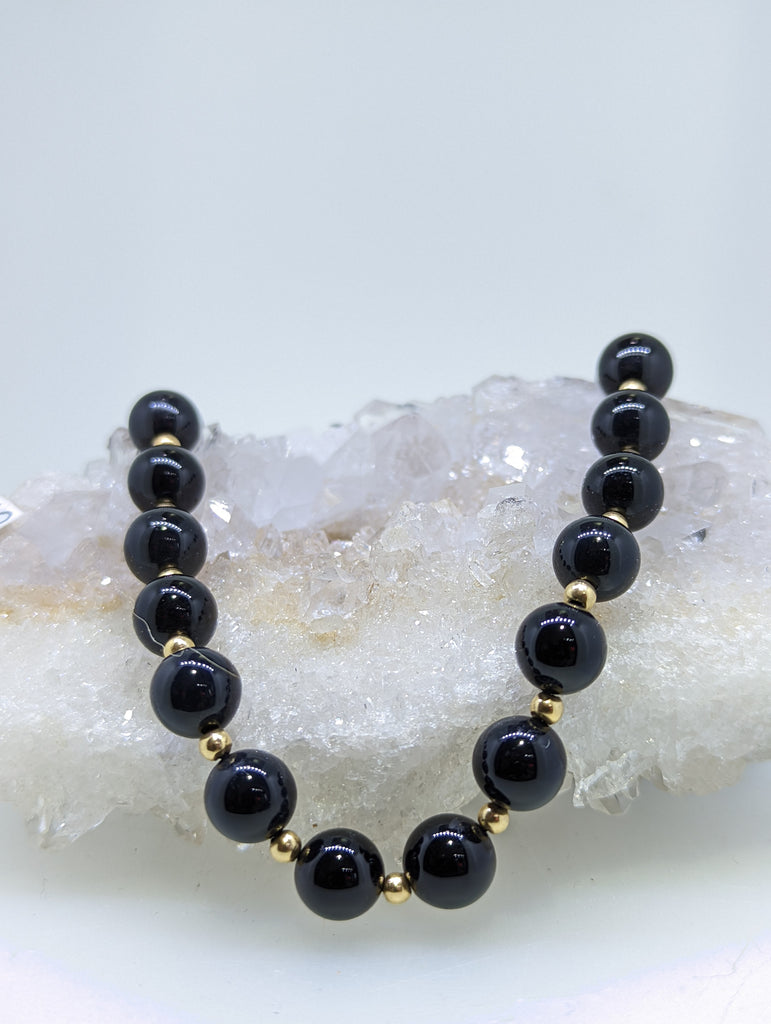14K Yellow Gold Onyx Necklace