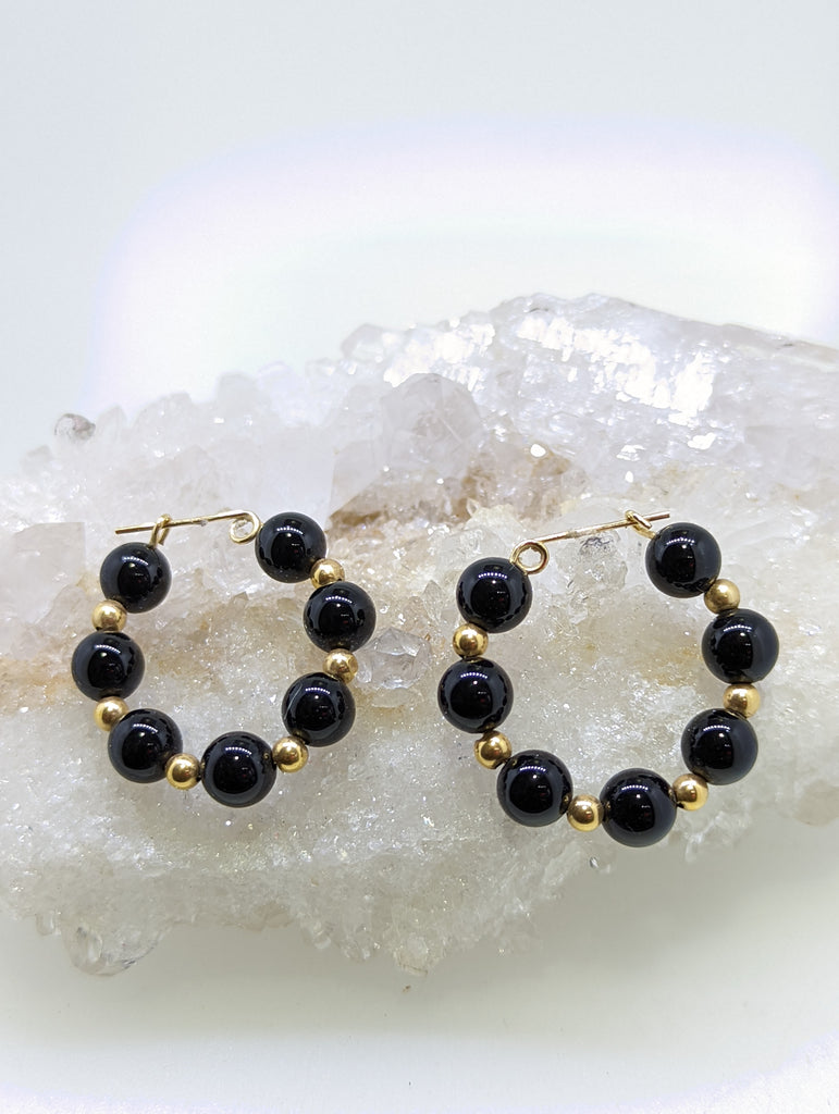 14K Yellow Gold Onyx Earrings