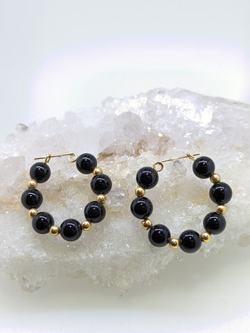 14K Yellow Gold Onyx Earrings