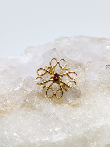 Vintage 10K Yellow Gold Garnet Pin