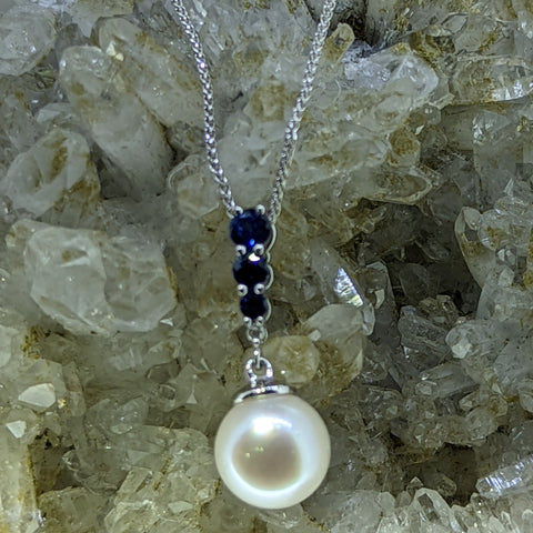 14K White Gold Sapphire and Pearl Necklace