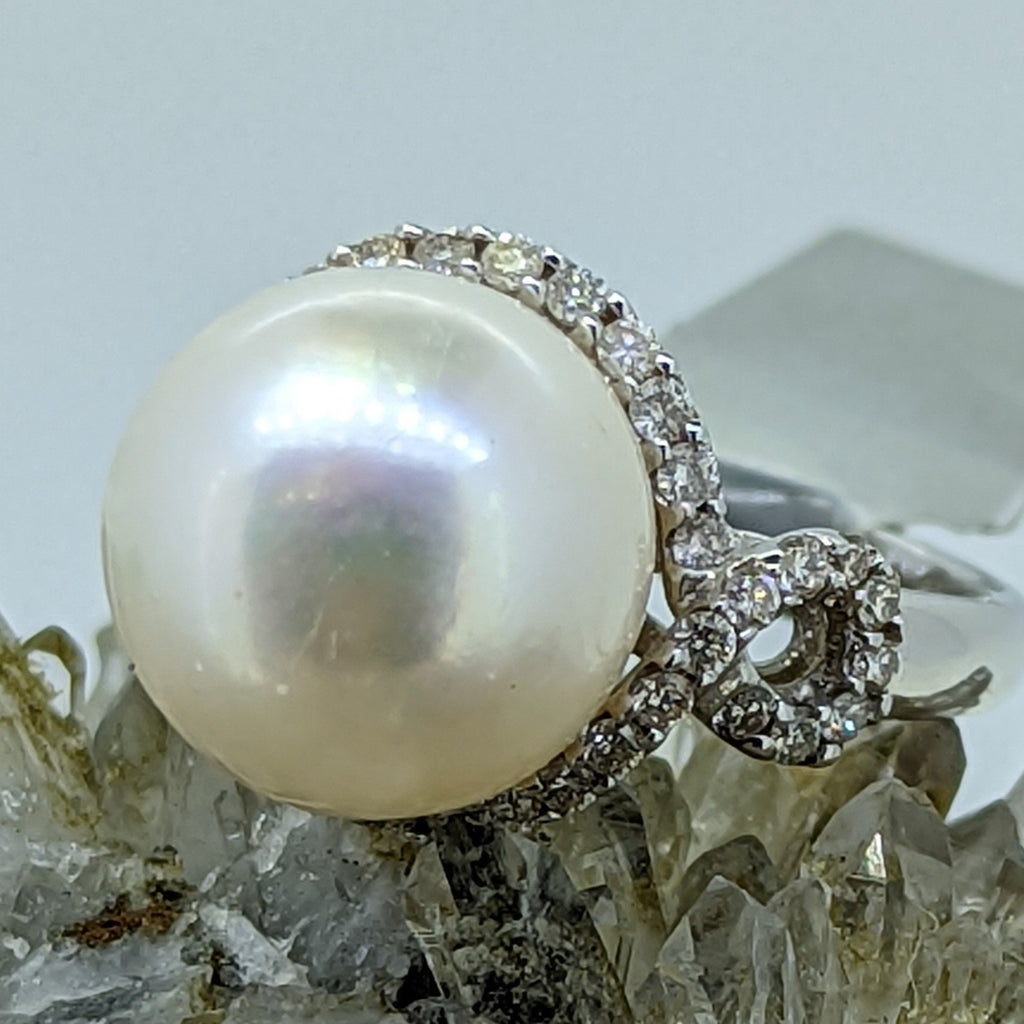 14K White Gold Diamond and Pearl Wrap Ring