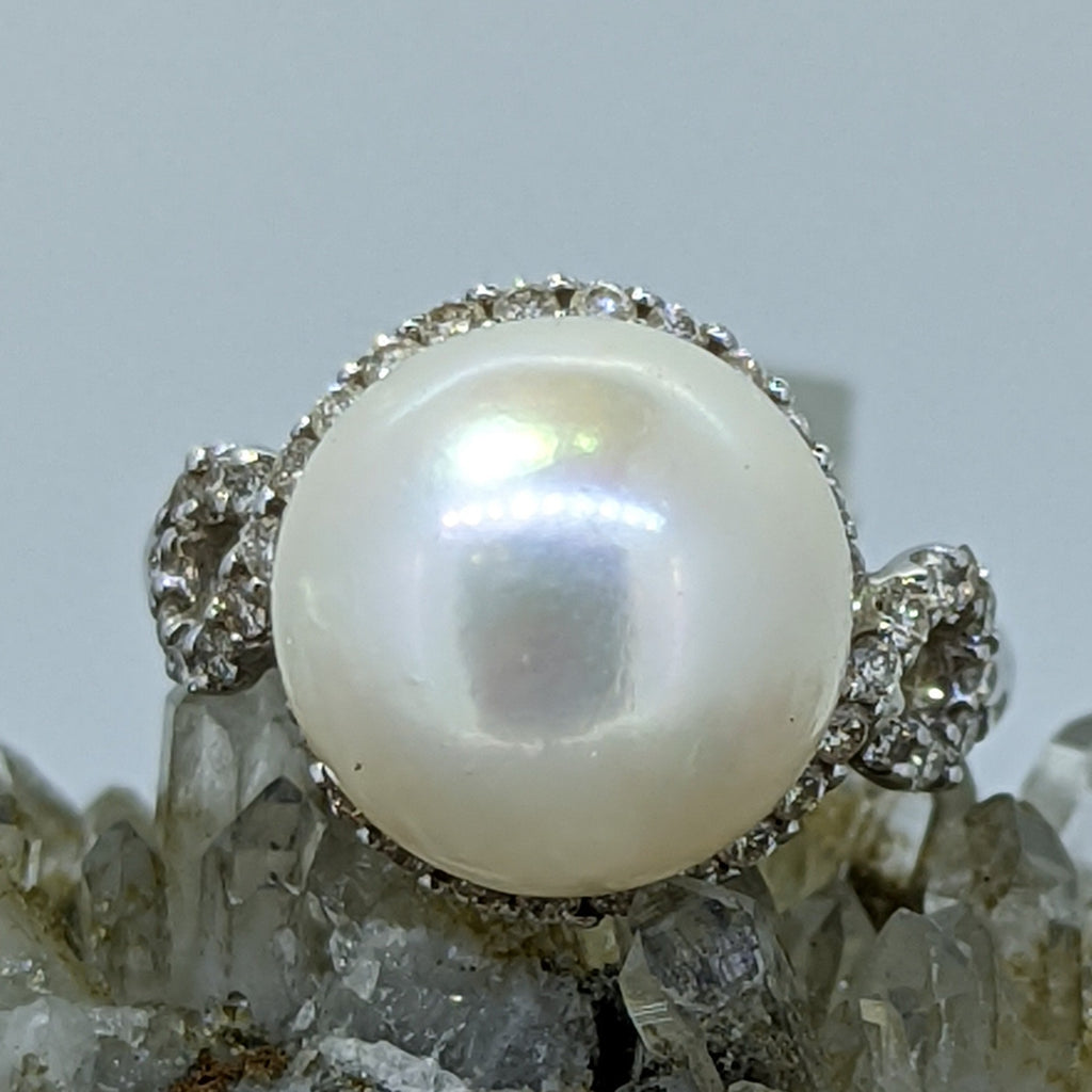 14K White Gold Diamond and Pearl Wrap Ring