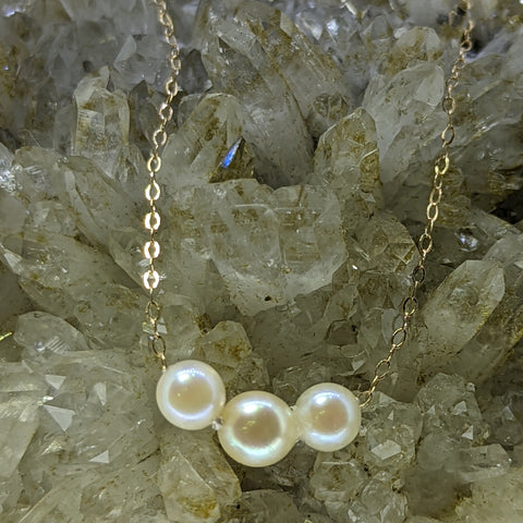 14K Yellow Gold Triple Pearl Necklace
