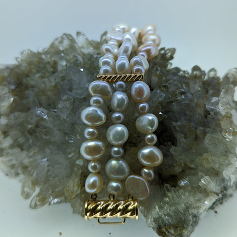 14K Yellow Gold Tri-Strand Pearl Bracelet