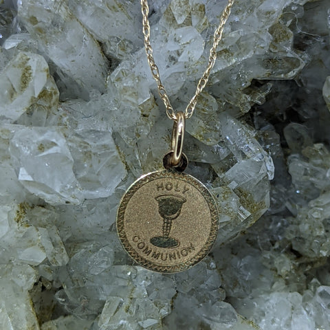 14K Yellow Gold Communion Charm with 10K Yellow Gold Chain