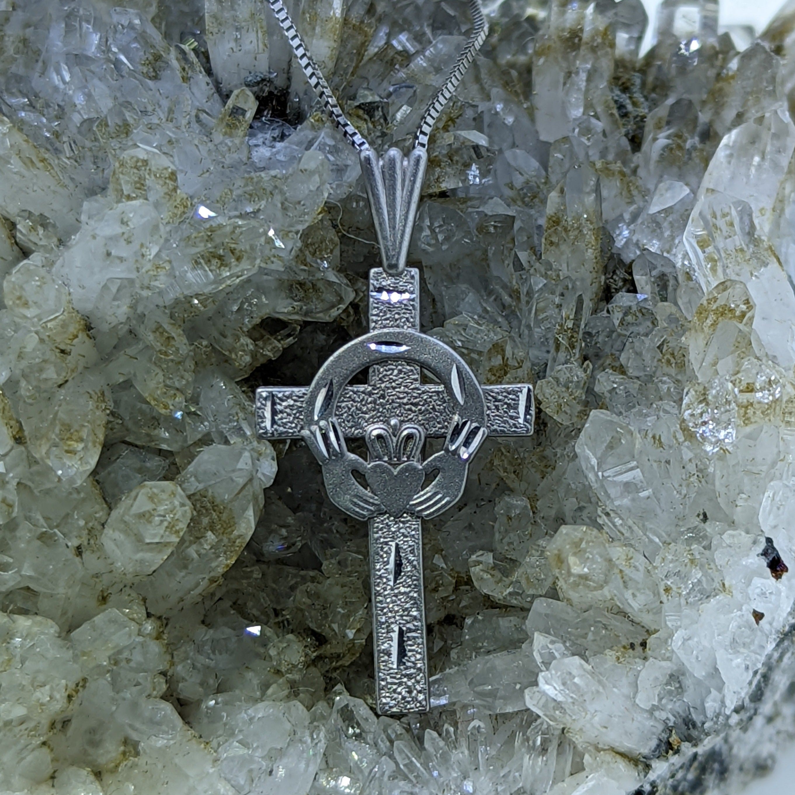 Claddagh Cross Necklace in Sterling Silver