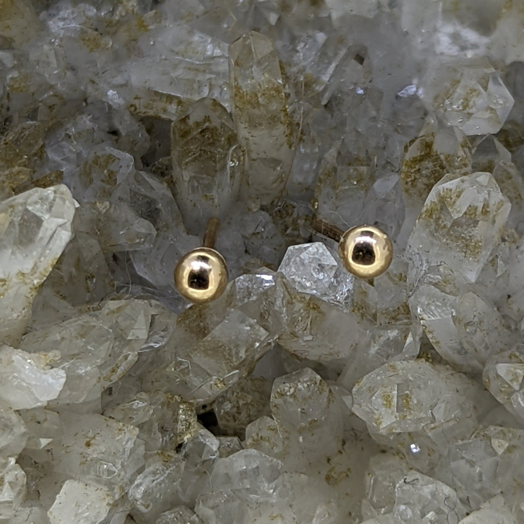 14K Mini Gold Ball Stud Earrings