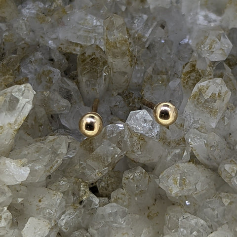 14K Mini Gold Ball Stud Earrings