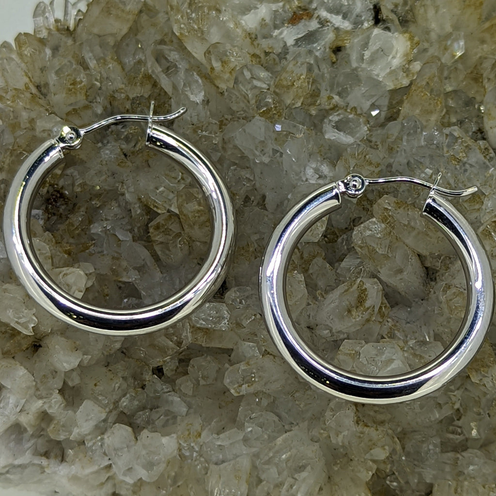 14K White Gold 25mm Hoop Earrings