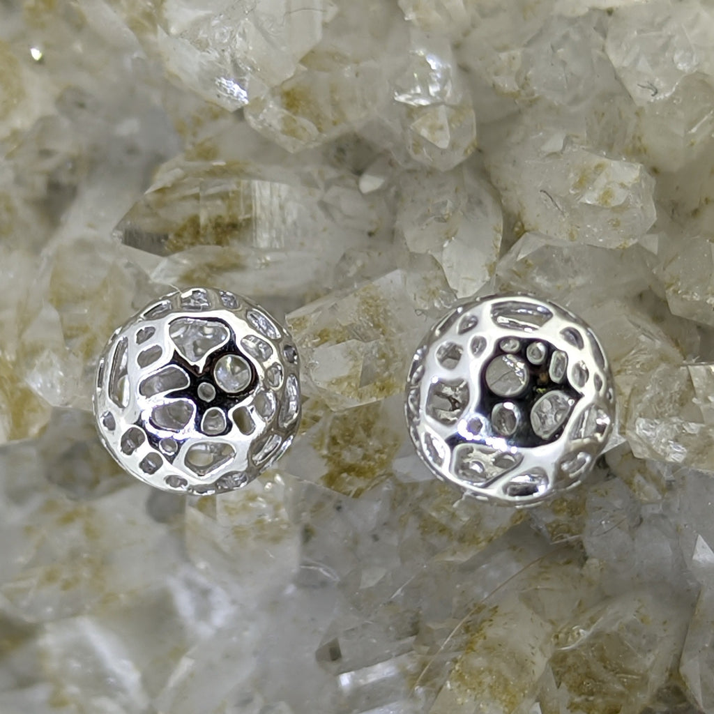 14K White Gold Hollow Stud Earrings