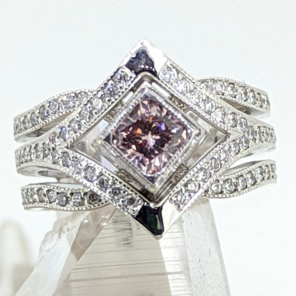 14K White Gold .58 Center CT Diamond with Surrounding Diamond Ring