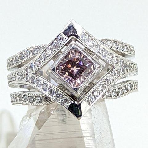 14K White Gold .58 Center CT Diamond with Surrounding Diamond Ring