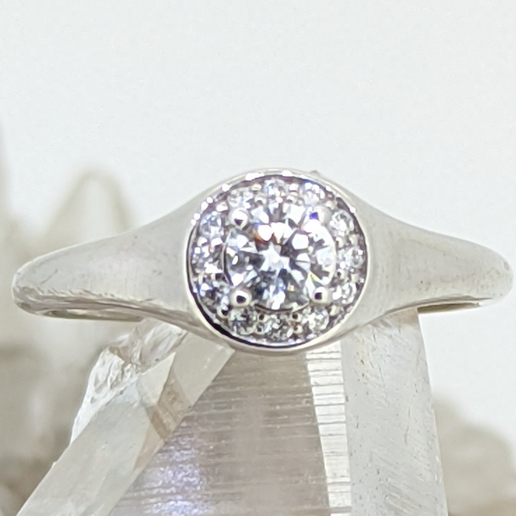 14K White Gold Circular Diamond Ring .24CT Center Stone