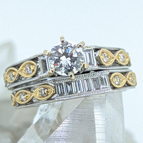 14K White Gold Patterned Diamond Wedding Set