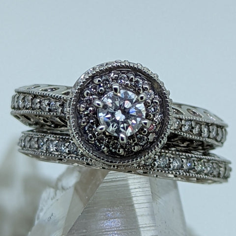 14K White Gold Diamond Wedding Set (.31CT Center Stone)