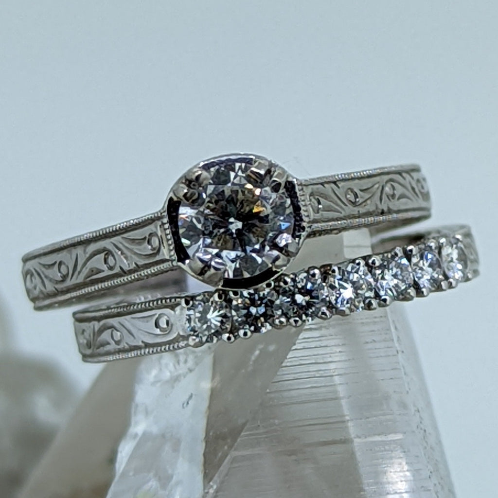 18K White Gold Diamond Wedding Set (.66CT Center Stone)