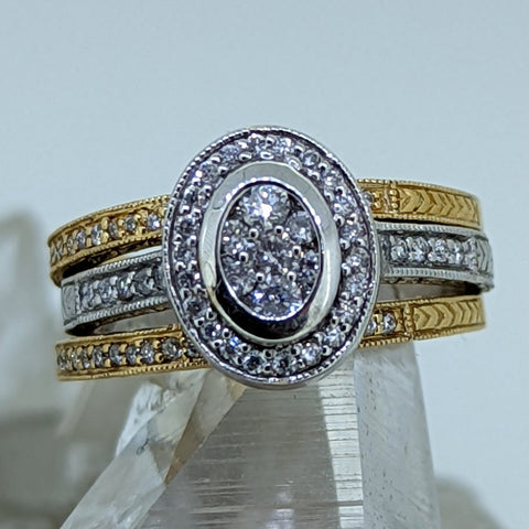 14K White and Yellow Gold Diamond Tri-Band Wedding Set