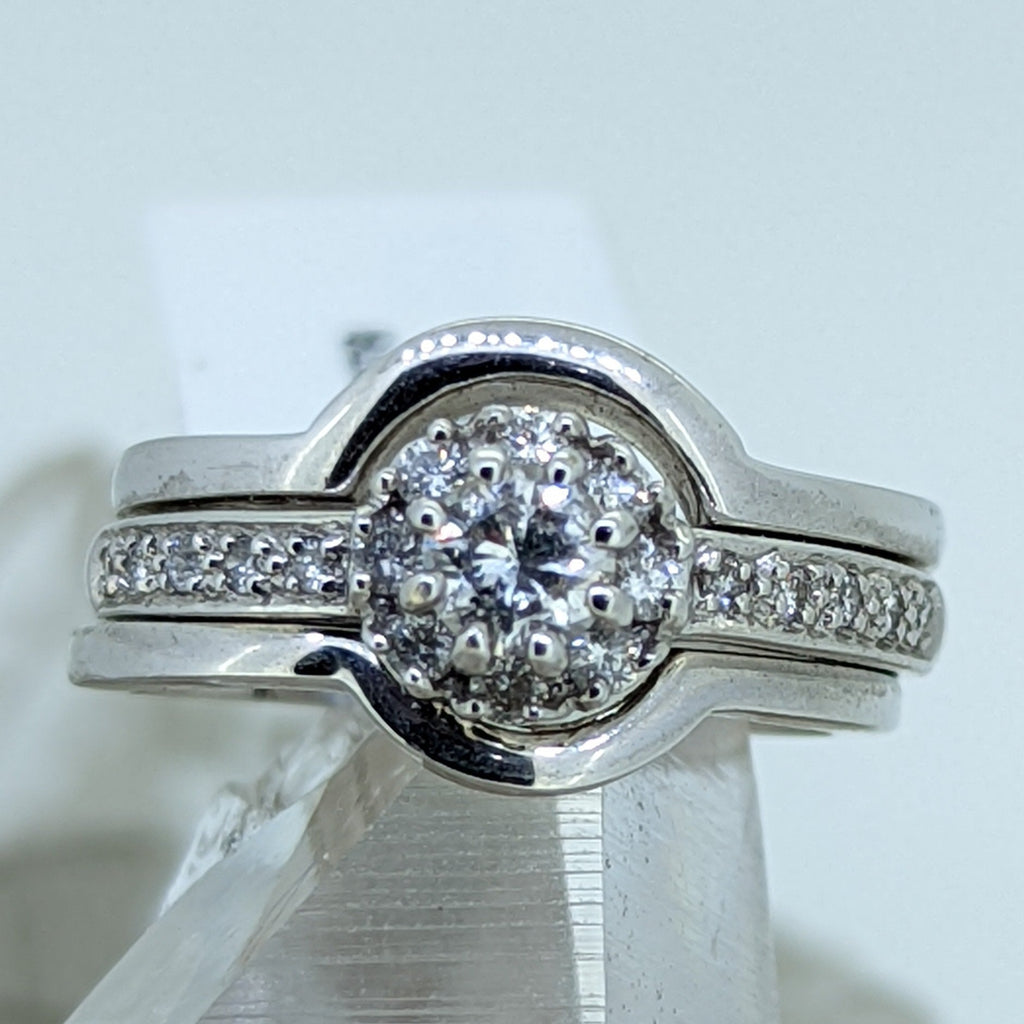 14K White Gold Diamond Tri-Band Wedding Set (.29CT Center Stone)
