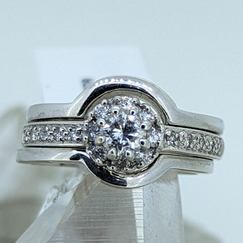 14K White Gold Diamond Tri-Band Wedding Set (.29CT Center Stone)