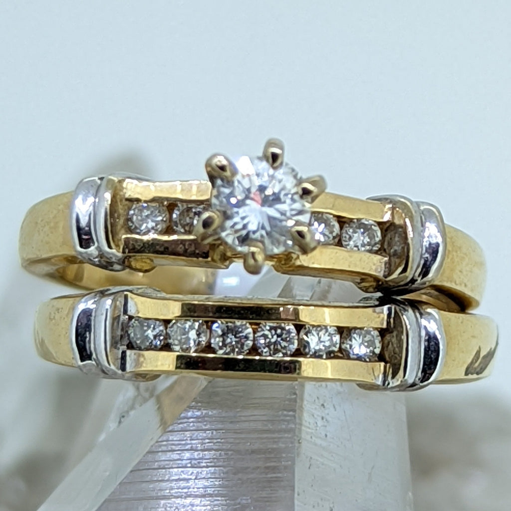 14K White and Yellow Gold Diamond Wedding Set