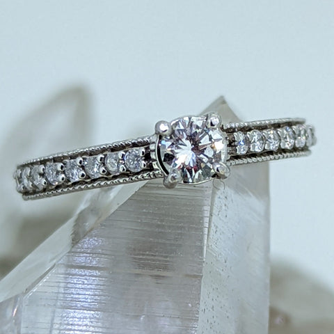 14K White Gold Diamond Engagement Ring (.28CT Center Stone)