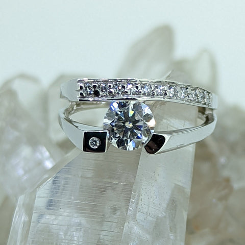 14K White Gold Moissanite Center Ring