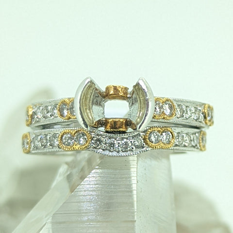 18K Yellow and Gold Diamond Semi Mount .90dtw