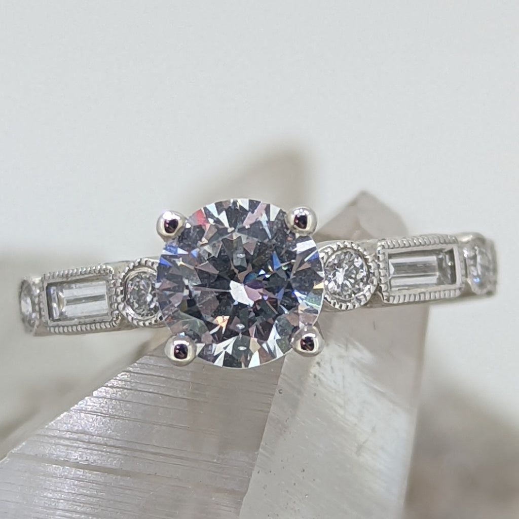 14K White Gold Engagement Ring Featuring a Cubic Zirconia (1CT) Center Stone