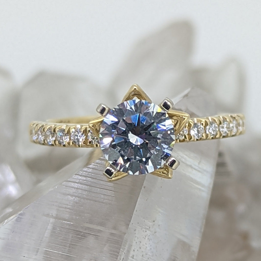 14K Yellow Gold Engagement Ring Featuring a Cubic Zirconia Center Stone