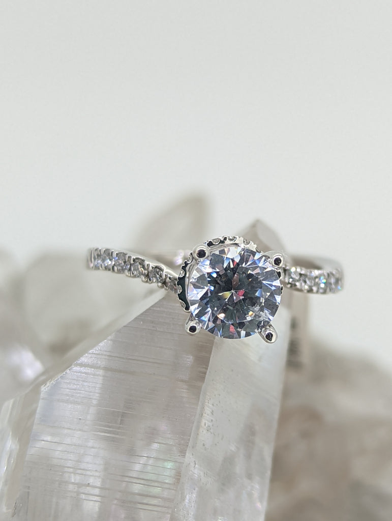 14K White Gold Engagement Ring Featuring a Cubic Zirconia (1CT)