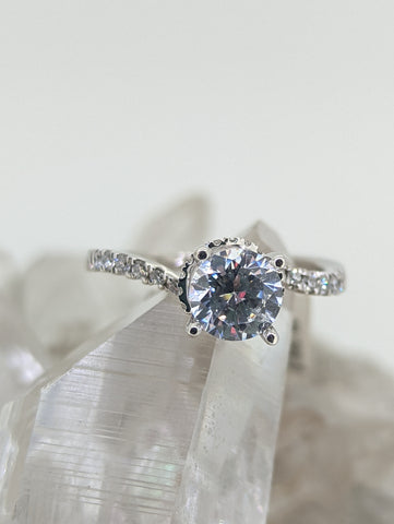 14K White Gold Engagement Ring Featuring a Cubic Zirconia (1CT)