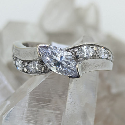 14K White Gold Ring Featuring a Cubic Zirconia Center Stone