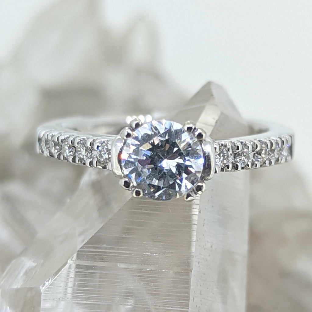14K White Gold Engagement Ring Featuring a Cubic Zirconia Center Stone