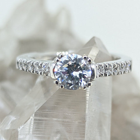 14K White Gold Engagement Ring Featuring a Cubic Zirconia Center Stone